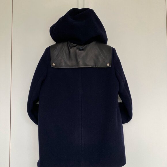 Sandro Women's Navy Wool Coat with Black Leather Trim, Size 40 - Picture 4 of 6